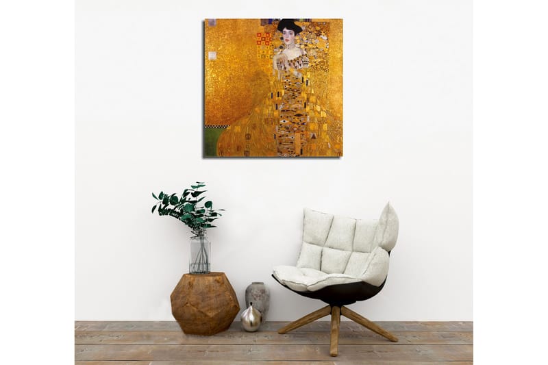 Canvastavla 45x45 cm - Porträtt av en kvinna i en gyllene klänning med dekorativa mönster - Guld / Svart / Vit - Inredning - Tavlor & konst - Canvastavlor