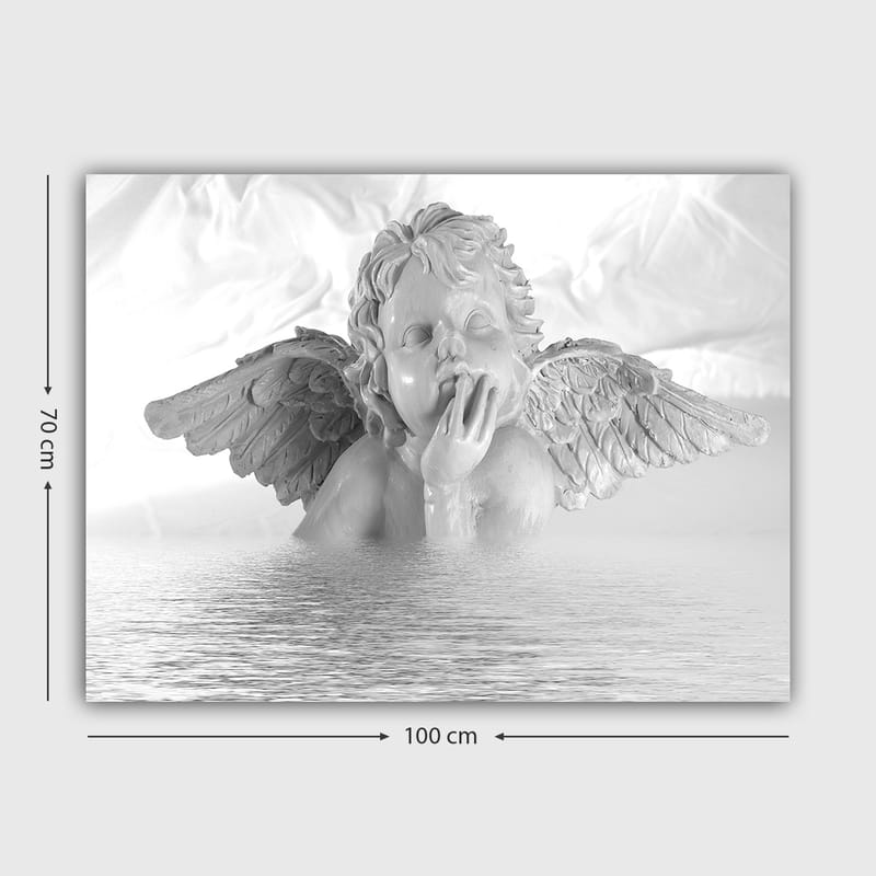 Canvastavla 70x100 cm - Ängel med en eftertänksam pose som delvis är nedsänkt i vatten - Vit / Ljusgrå - Inredning - Tavlor & konst - Canvastavlor