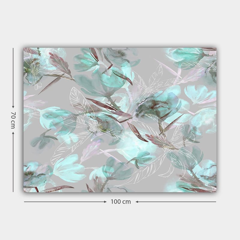 Canvastavla 70x100 cm - Abstrakt blommotiv i mjuka pastellfärger - Aqua / Grå / Brun - Inredning - Tavlor & konst - Canvastavlor