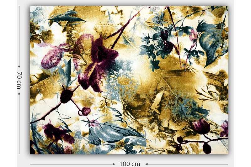 Canvastavla 70x100 cm - Abstrakt blomsterdesign med inslag av guld och djupa färger - Guld / Mörkröd / Grön - Inredning - Tavlor & konst - Canvastavlor