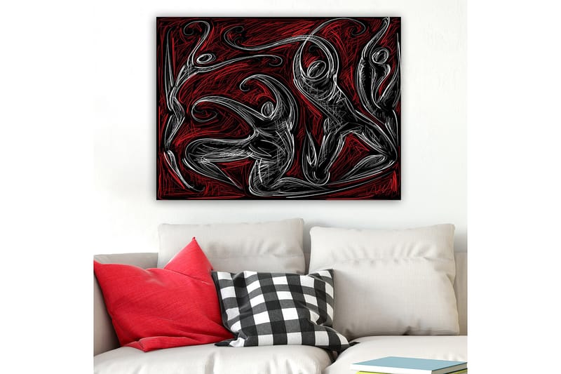 Canvastavla 70x100 cm - Abstrakt dans med dynamiska figurer som uttrycker rörelse och energi - Röd / Svart / Vit - Inredning - Tavlor & konst - Canvastavlor