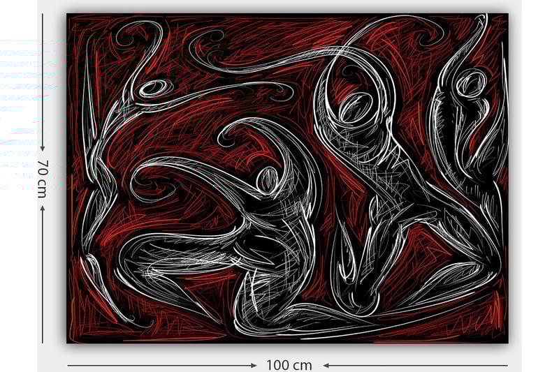 Canvastavla 70x100 cm - Abstrakt dans med dynamiska figurer som uttrycker rörelse och energi - Röd / Svart / Vit - Inredning - Tavlor & konst - Canvastavlor
