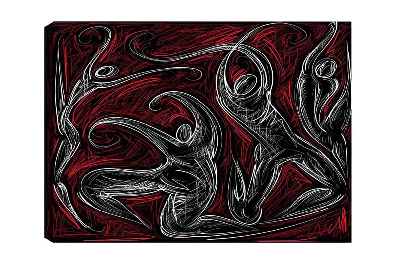 Canvastavla 70x100 cm - Abstrakt dans med dynamiska figurer som uttrycker rörelse och energi - Röd / Svart / Vit - Inredning - Tavlor & konst - Canvastavlor