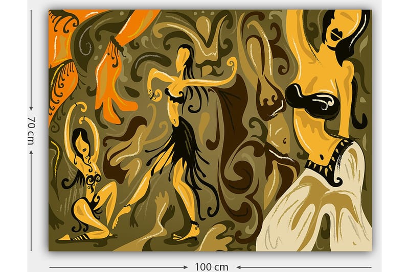 Canvastavla 70x100 cm - Abstrakt dansmotiv med kvinnliga figurer i livfulla poser - Guld / Brun / Olivgrön - Inredning - Tavlor & konst - Canvastavlor