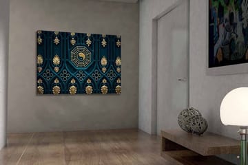 Canvastavla 70x100 cm - Abstrakt design med yin-yang-symbol och dekorativa element i guld och blått - Mörkblå / Guld - Inredning - Tavlor & konst - Canvastavlor