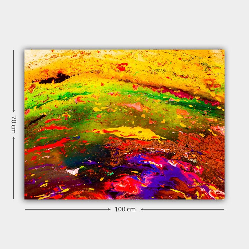 Canvastavla 70x100 cm - Abstrakt färgexplosion med dynamiska mönster och livliga nyanser - Gult / Grönt / Rött - Inredning - Tavlor & konst - Canvastavlor