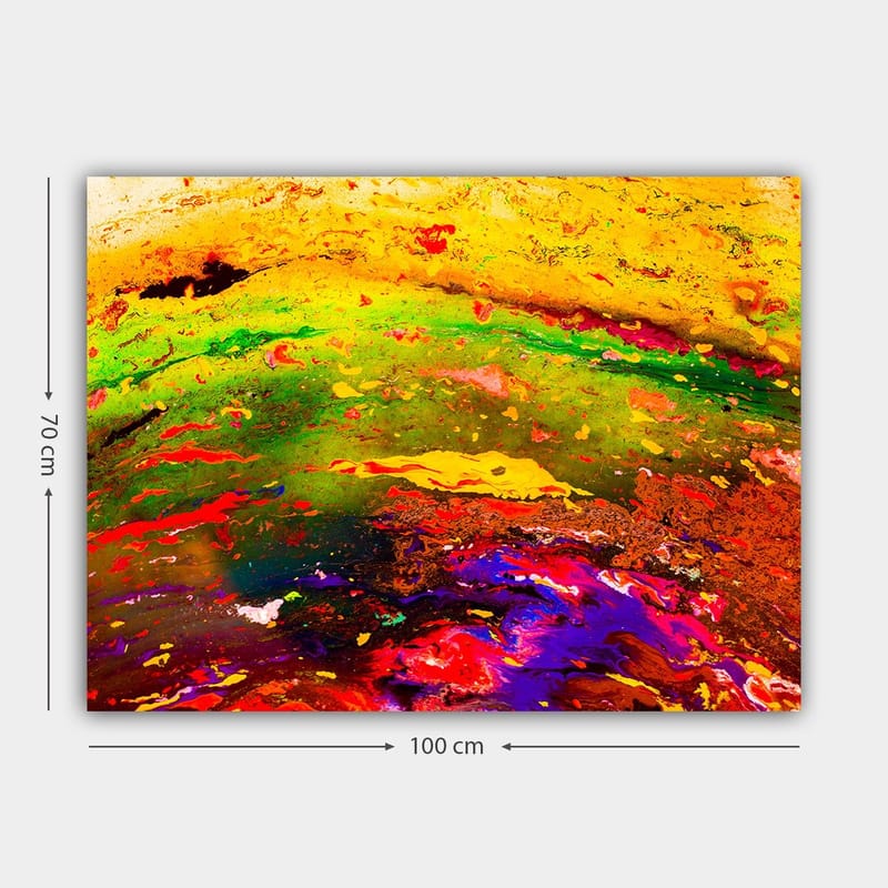 Canvastavla 70x100 cm - Abstrakt färgexplosion med dynamiska mönster och livliga nyanser - Gult / Grönt / Rött - Inredning - Tavlor & konst - Canvastavlor