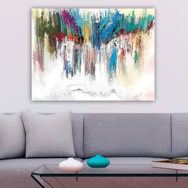 Canvastavla 70x100 cm - Abstrakt färgexplosion med inslag av blått och rött - Blå / Röd / Grön - Inredning - Tavlor & konst - Canvastavlor