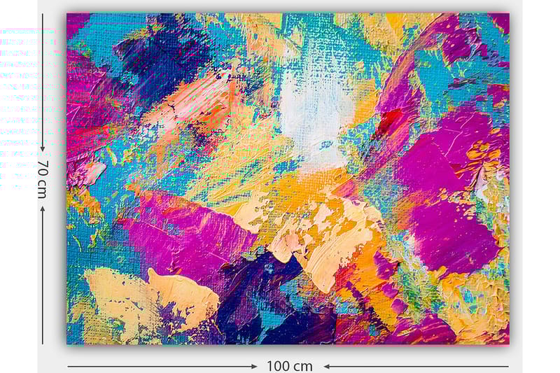 Canvastavla 70x100 cm - Abstrakt färgexplosion med livfulla nyanser som skapar en dynamisk känsla - Turkos / Lila / Orange - Inredning - Tavlor & konst - Canvastavlor