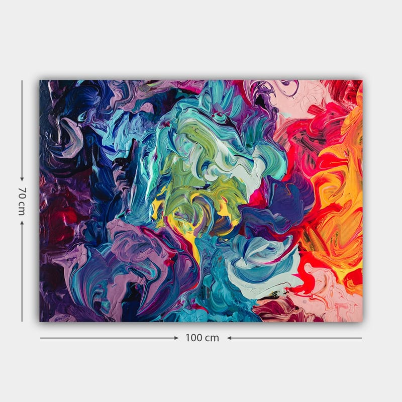 Canvastavla 70x100 cm - Abstrakt färgexplosion med virvlande mönster och dynamiska former - Blå / Grön / Röd - Inredning - Tavlor & konst - Canvastavlor