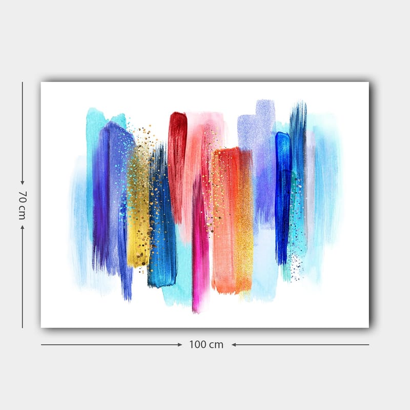 Canvastavla 70x100 cm - Abstrakt färgspel med vertikala penseldrag i livliga nyanser - Blå / Röd / Rosa - Inredning - Tavlor & konst - Canvastavlor