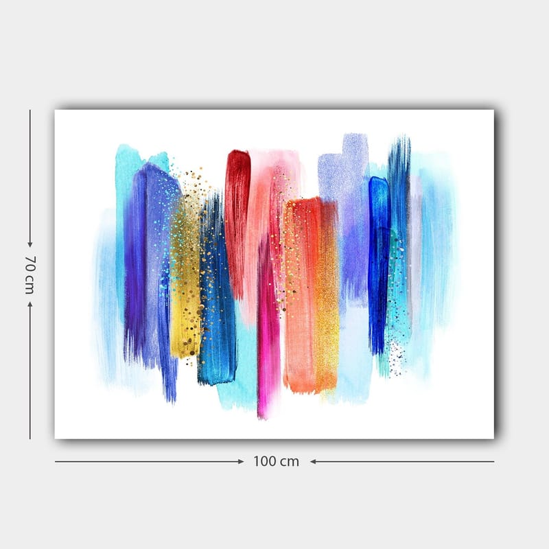 Canvastavla 70x100 cm - Abstrakt färgspel med vertikala penseldrag i livliga nyanser - Blå / Röd / Rosa - Inredning - Tavlor & konst - Canvastavlor