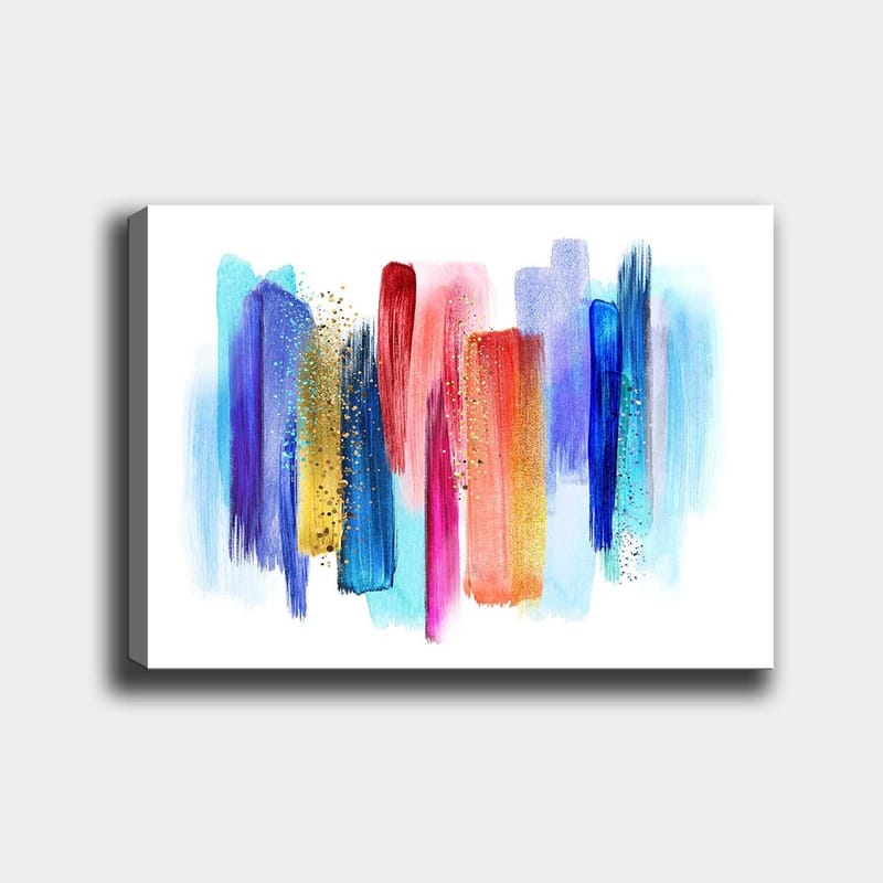 Canvastavla 70x100 cm - Abstrakt färgspel med vertikala penseldrag i livliga nyanser - Blå / Röd / Rosa - Inredning - Tavlor & konst - Canvastavlor