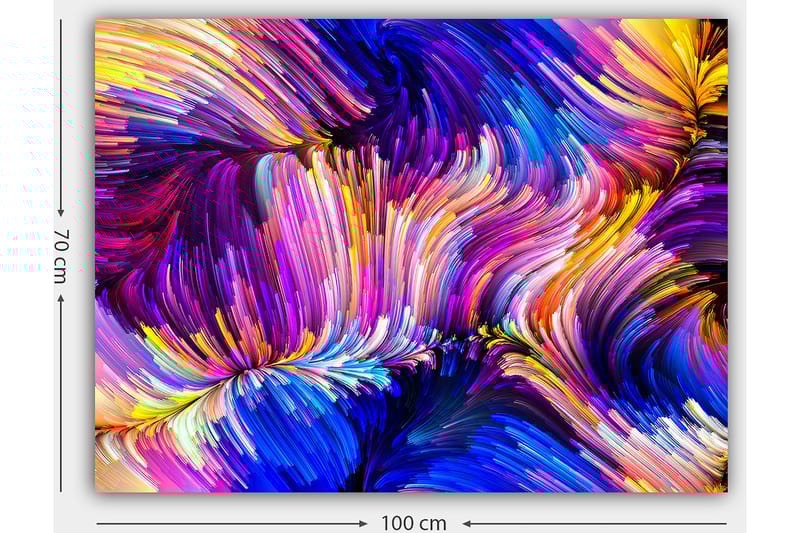 Canvastavla 70x100 cm - Abstrakt färgsprakande komposition med svepande linjer och former - Lila / Blå / Gul - Inredning - Tavlor & konst - Canvastavlor
