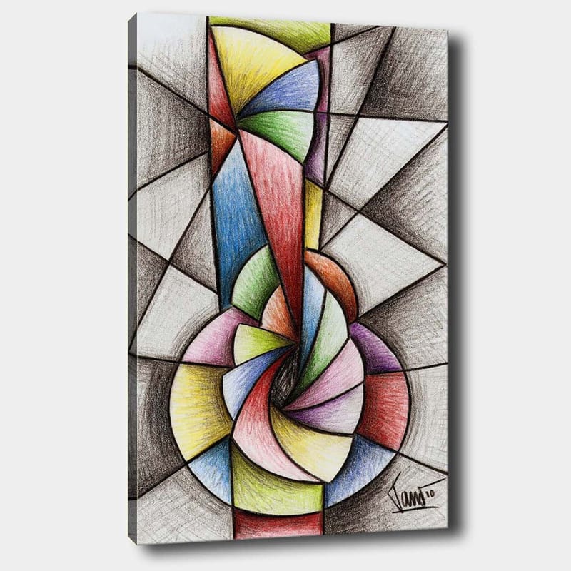 Canvastavla 70x100 cm - Abstrakt geometrisk komposition med en spiralform som dominerar motivet - Grön / Blå / Röd - Inredning - Tavlor & konst - Canvastavlor