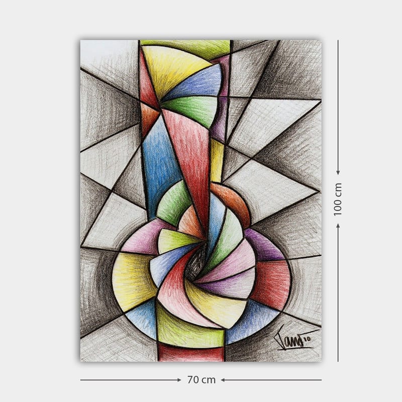 Canvastavla 70x100 cm - Abstrakt geometrisk komposition med en spiralform som dominerar motivet - Grön / Blå / Röd - Inredning - Tavlor & konst - Canvastavlor