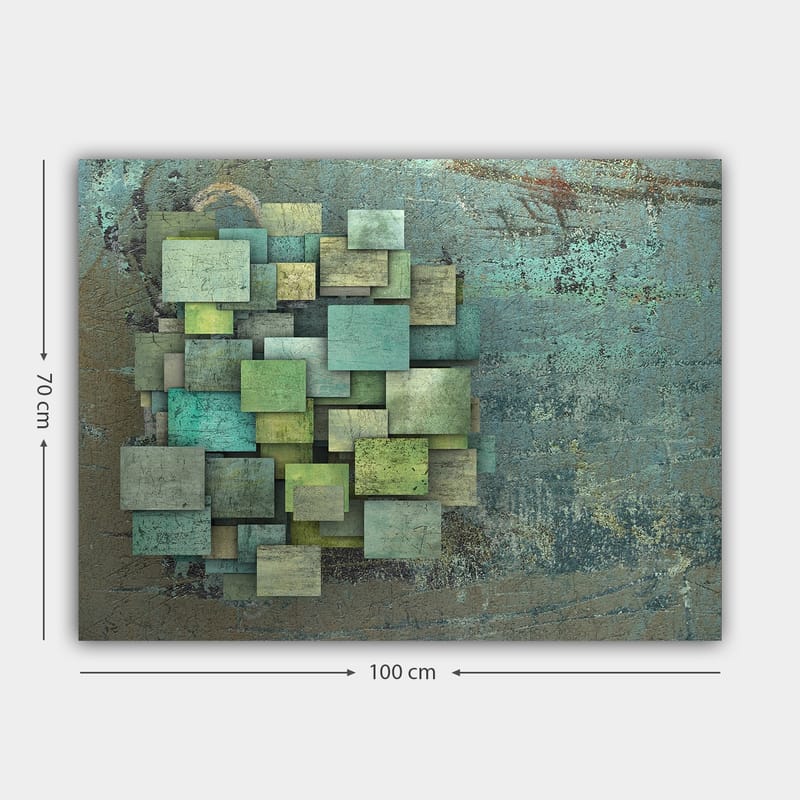 Canvastavla 70x100 cm - Abstrakt komposition av överlappande kvadrater i olika nyanser av grönt och blått - Grön / Turkos / Blå - Inredning - Tavlor & konst - Canvastavlor