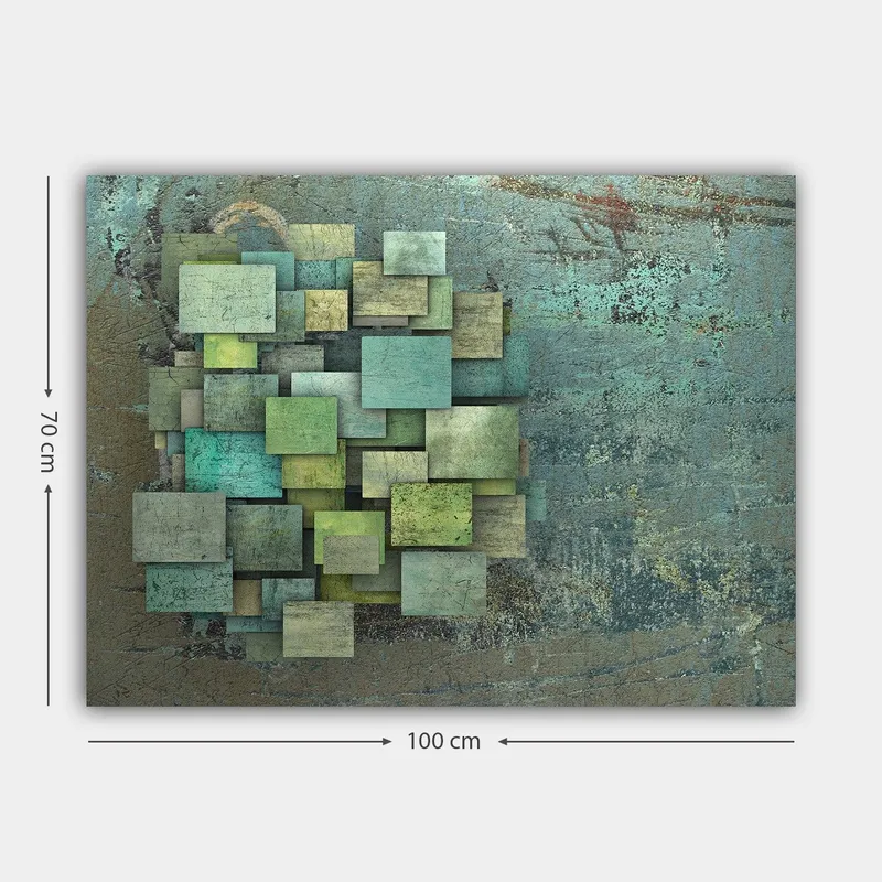 Canvastavla 70x100 cm - Abstrakt komposition av överlappande kvadrater i olika nyanser av grönt och blått - Grön / Turkos / Blå - Inredning - Tavlor & konst - Canvastavlor