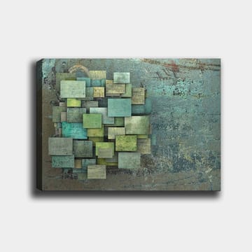 Canvastavla 70x100 cm - Abstrakt komposition av överlappande kvadrater i olika nyanser av grönt och blått - Grön / Turkos / Blå - Inredning - Tavlor & konst - Canvastavlor