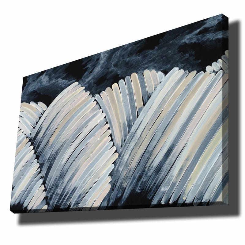 Canvastavla 70x100 cm - Abstrakt komposition av böljande former i svart och vitt, Svart / Vit / Grå