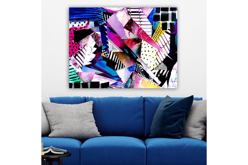 Canvastavla 70x100 cm - Abstrakt komposition av färgglada geometriska former och mönster - Lila / Blå / Svart - Inredning - Tavlor & konst - Canvastavlor