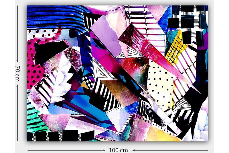Canvastavla 70x100 cm - Abstrakt komposition av färgglada geometriska former och mönster - Lila / Blå / Svart - Inredning - Tavlor & konst - Canvastavlor