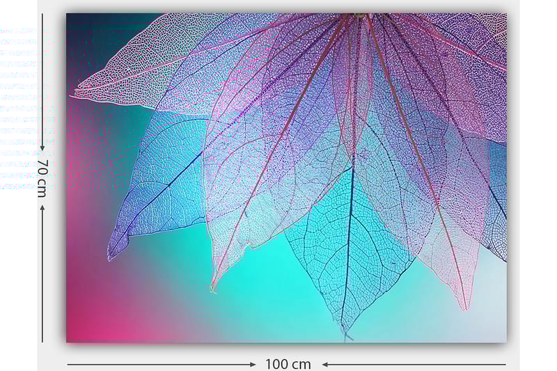 Canvastavla 70x100 cm - Abstrakt komposition av genomskinliga blad med en harmonisk färgpalett - Lila / Turkos / Rosa - Inredning - Tavlor & konst - Canvastavlor