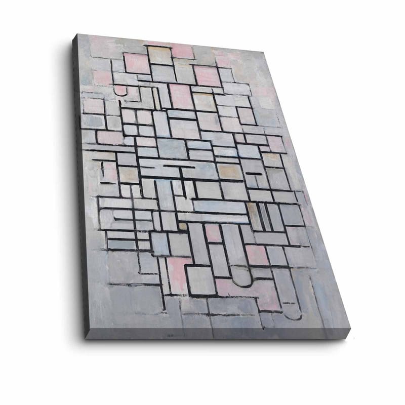 Canvastavla 70x100 cm - Abstrakt komposition av geometriska former i mjuka nyanser - Ljusgrå / Rosa / Svart - Inredning - Tavlor & konst - Canvastavlor