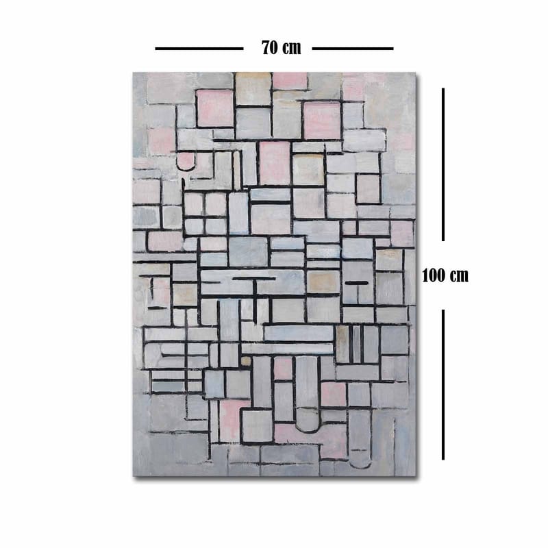 Canvastavla 70x100 cm - Abstrakt komposition av geometriska former i mjuka nyanser - Ljusgrå / Rosa / Svart - Inredning - Tavlor & konst - Canvastavlor