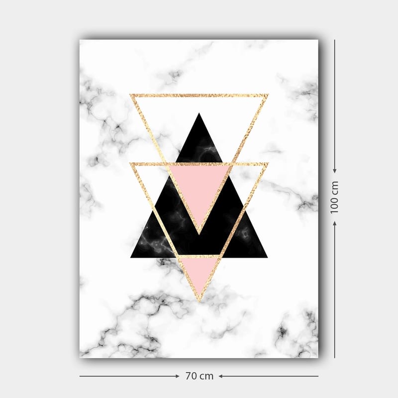 Canvastavla 70x100 cm - Abstrakt komposition av trianglar i olika färger och former - Svart / Rosa / Guld - Inredning - Tavlor & konst - Canvastavlor