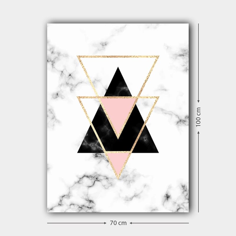 Canvastavla 70x100 cm - Abstrakt komposition av trianglar i olika färger och former - Svart / Rosa / Guld - Inredning - Tavlor & konst - Canvastavlor
