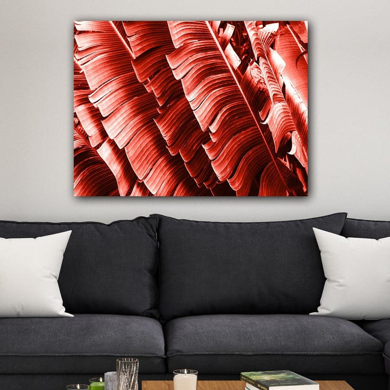 Canvastavla 70x100 cm - Abstrakt komposition av växtblad i djupa röda nyanser - Röd / Mörkröd - Inredning - Tavlor & konst - Canvastavlor