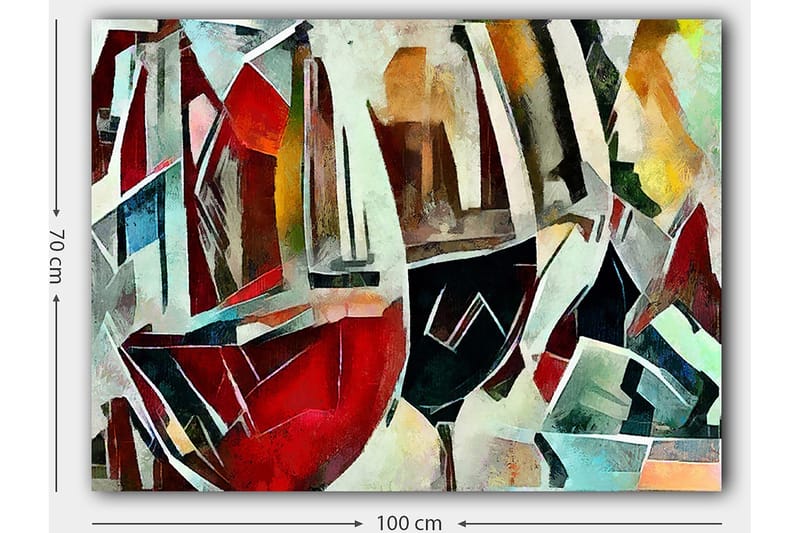 Canvastavla 70x100 cm - Abstrakt komposition av vinglas i olika former och färger - Röd / Svart / Blå - Inredning - Tavlor & konst - Canvastavlor