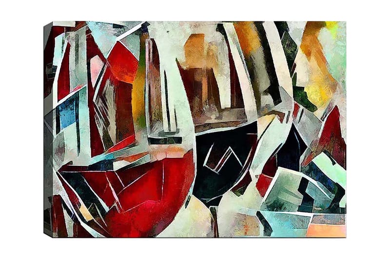 Canvastavla 70x100 cm - Abstrakt komposition av vinglas i olika former och färger, Röd / Svart / Blå