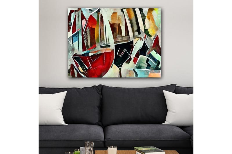 Canvastavla 70x100 cm - Abstrakt komposition av vinglas i olika former och färger - Röd / Svart / Blå - Inredning - Tavlor & konst - Canvastavlor