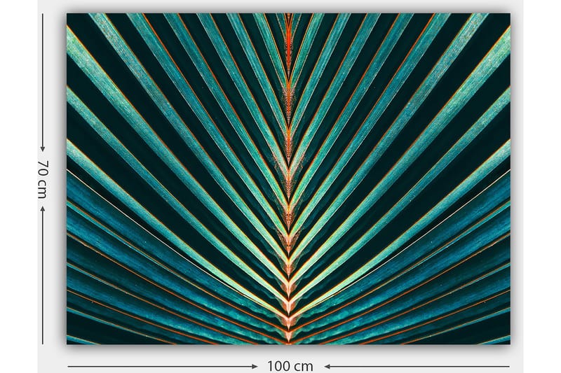 Canvastavla 70x100 cm - Abstrakt komposition av palmblad med tydliga linjer och symmetri - Mörkgrön / Turkos / Orange - Inredning - Tavlor & konst - Canvastavlor