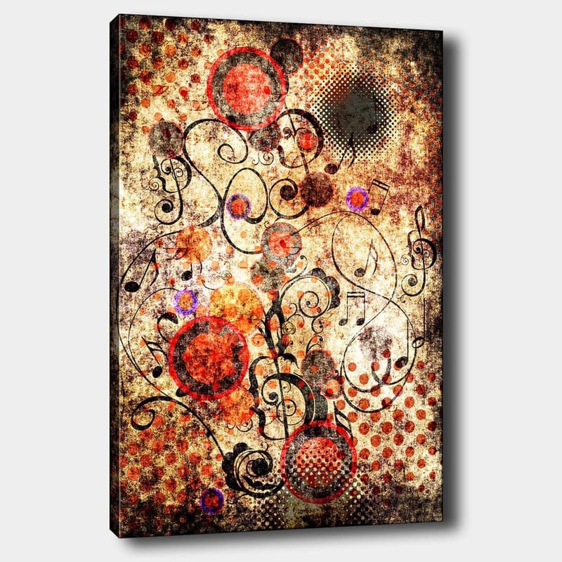 Canvastavla 70x100 cm - Abstrakt komposition med cirklar och svarta linjer i en dynamisk och lekfull stil - Röd / Svart / Beige - Inredning - Tavlor & konst - Canvastavlor