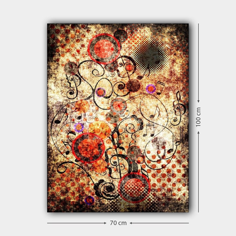 Canvastavla 70x100 cm - Abstrakt komposition med cirklar och svarta linjer i en dynamisk och lekfull stil - Röd / Svart / Beige - Inredning - Tavlor & konst - Canvastavlor