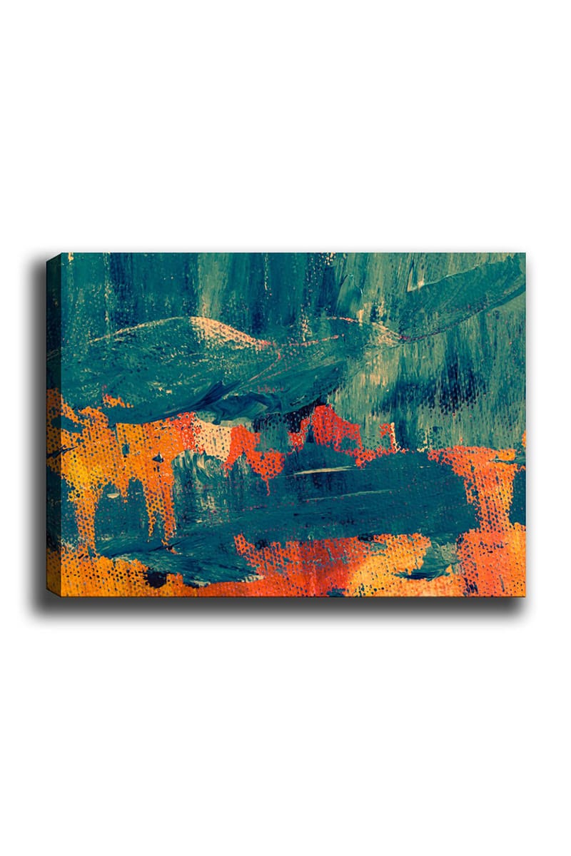 Canvastavla 70x100 cm - Abstrakt komposition med djupa gröna och varma orangea toner, Mörkgrön / Orange