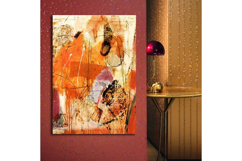 Canvastavla 70x100 cm - Abstrakt komposition med dominanta orangea och röda toner som skapar en energisk känsla - Orange / Röd / Ljusbeige - Inredning - Tavlor & konst - Canvastavlor