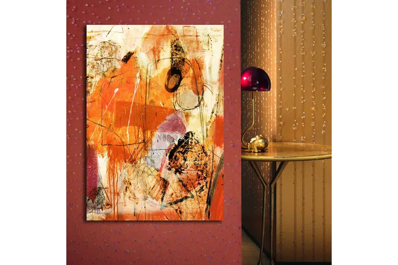 Canvastavla 70x100 cm - Abstrakt komposition med dominanta orangea och röda toner som skapar en energisk känsla - Orange / Röd / Ljusbeige - Inredning - Tavlor & konst - Canvastavlor