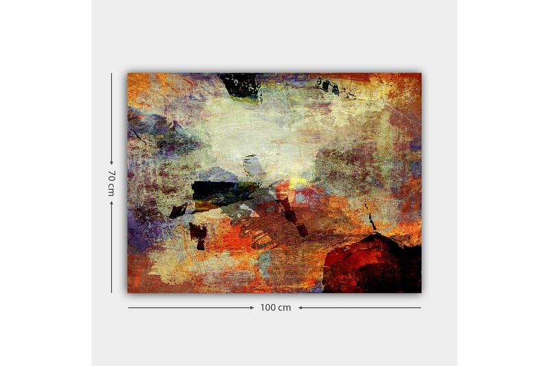 Canvastavla 70x100 cm - Abstrakt komposition med dynamiska färgfält som skapar en känsla av rörelse och djup - Röd / Orange / Grön - Inredning - Tavlor & konst - Canvastavlor