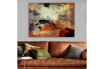 Canvastavla 70x100 cm - Abstrakt komposition med dynamiska färgfält som skapar en känsla av rörelse och djup - Röd / Orange / Grön - Inredning - Tavlor & konst - Canvastavlor