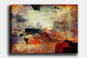 Canvastavla 70x100 cm - Abstrakt komposition med dynamiska färgfält som skapar en känsla av rörelse och djup - Röd / Orange / Grön - Inredning - Tavlor & konst - Canvastavlor
