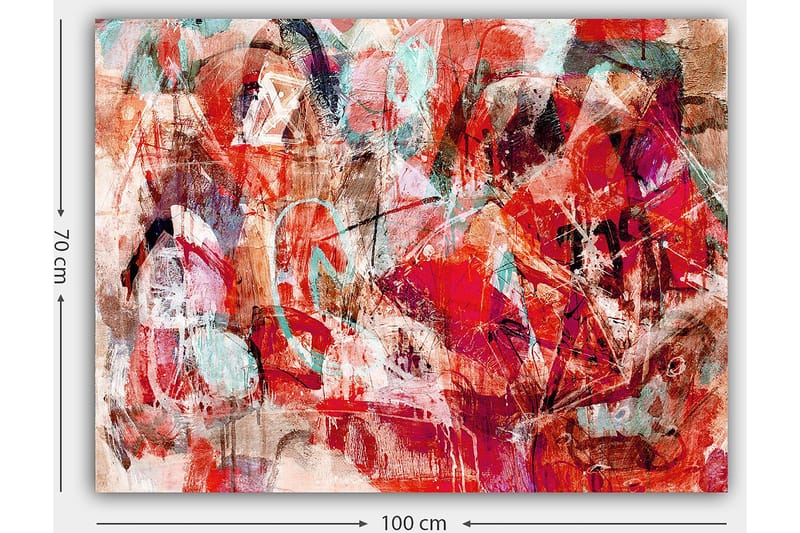Canvastavla 70x100 cm - Abstrakt komposition med dynamiska former i starka färger - Röd / Turkos / Beige - Inredning - Tavlor & konst - Canvastavlor