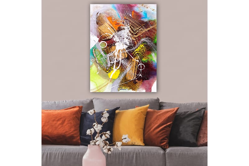 Canvastavla 70x100 cm - Abstrakt komposition med dynamiska former och färger som skapar en känsla av rörelse - Guld / Grön / Röd - Inredning - Tavlor & konst - Canvastavlor