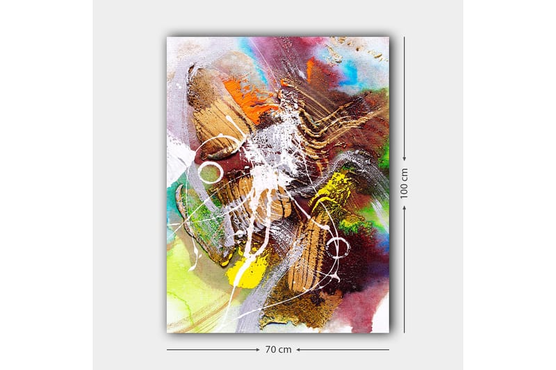 Canvastavla 70x100 cm - Abstrakt komposition med dynamiska former och färger som skapar en känsla av rörelse - Guld / Grön / Röd - Inredning - Tavlor & konst - Canvastavlor