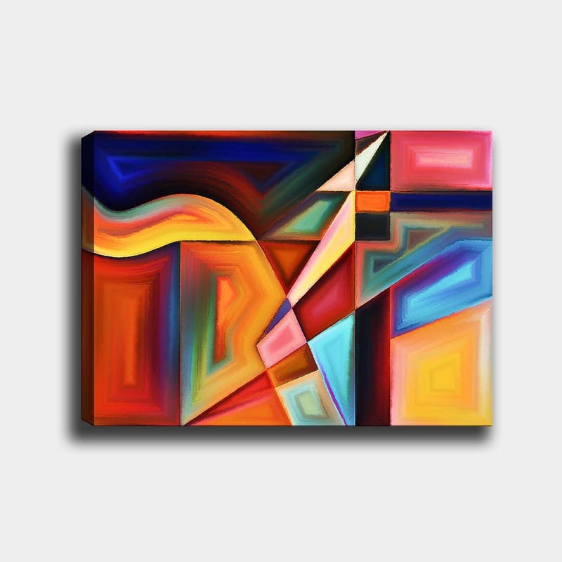 Canvastavla 70x100 cm - Abstrakt komposition med dynamiska former och färger som skapar en känsla av rörelse - Mörkblå / Orange / Röd - Inredning - Tavlor & konst - Canvastavlor