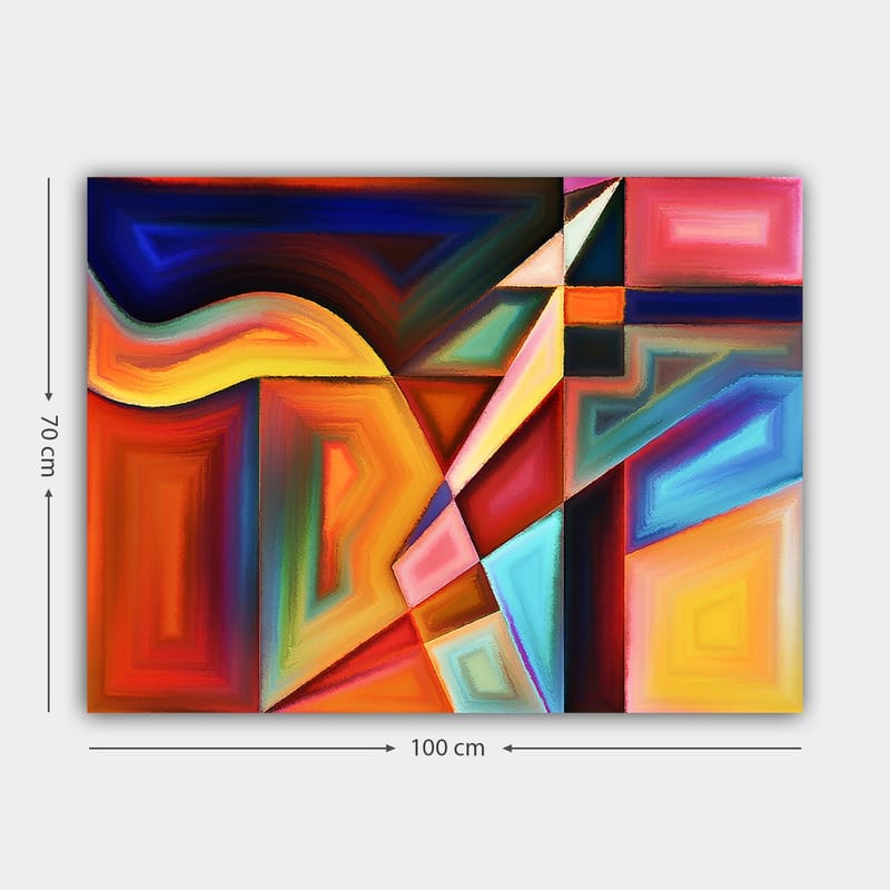 Canvastavla 70x100 cm - Abstrakt komposition med dynamiska former och färger som skapar en känsla av rörelse - Mörkblå / Orange / Röd - Inredning - Tavlor & konst - Canvastavlor