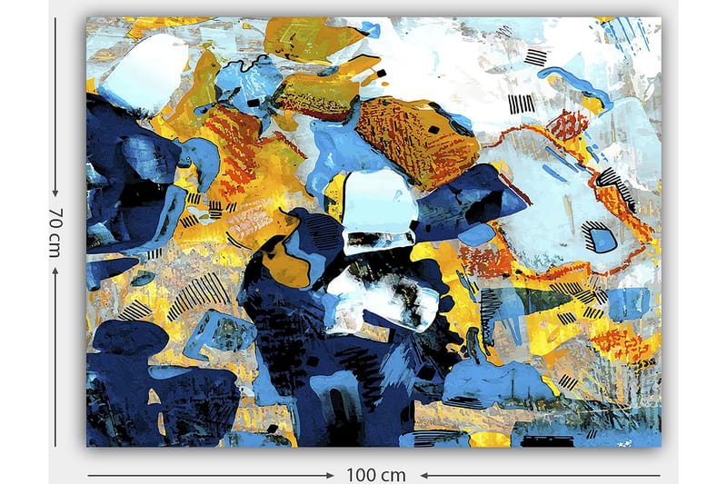Canvastavla 70x100 cm - Abstrakt komposition med dynamiska former och färger som skapar en livlig känsla - Mörkblå / Ljusblå / Gul - Inredning - Tavlor & konst - Canvastavlor